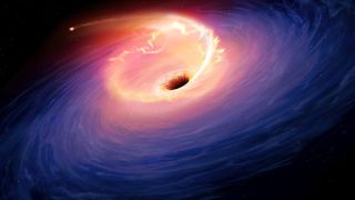 An artist's illustration of a black hole swallowing a star, the event that gave rise to Scary Barbie.