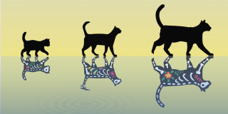 An artist's illustration of three Schrödinger's cats.